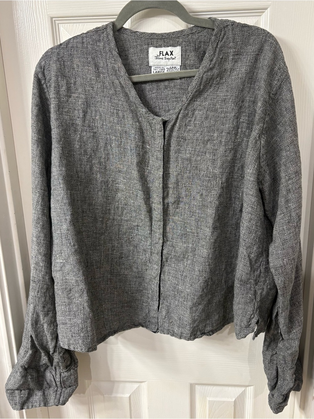 FLAX Jacket or top in grey linen . Versatile, sz LRG